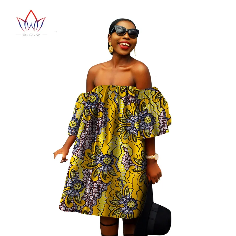 Женское свободное платье в африканском стиле мини из вощеной ткани с принтом