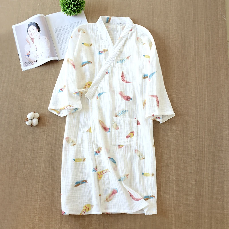 Женские повседневные удобные халаты пижамы марлевый креп хлопок свободное