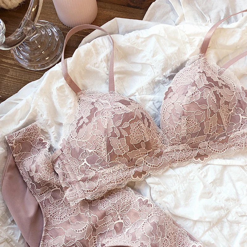 underwear sets sale French Underwear Sexy Lace Bra Set Women's Rimless Girl Super Light Triangle Cup Push up Bralette And Panties Sleepwear Sets sexy bra and panty