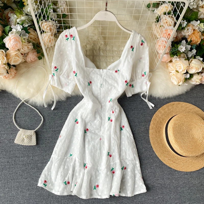 Женское белое платье летние бандажные платья с цветочной вышивкой тонкое милое