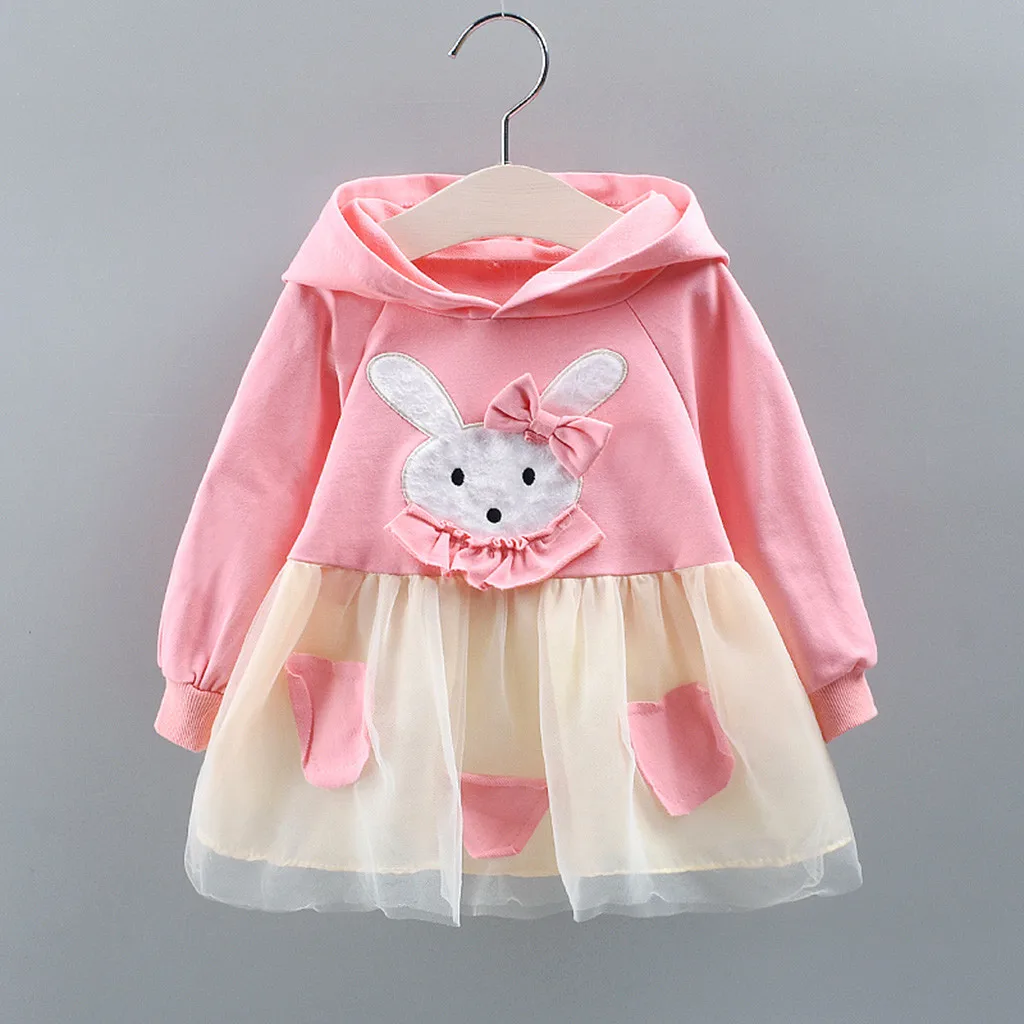 Kids Dresses For Girls Infant Baby Long Sleeve Cartoon Rabbit Princess Hoodie Tulle Dresse Clothes Meisjes Jurk 3M-18M | Детская одежда