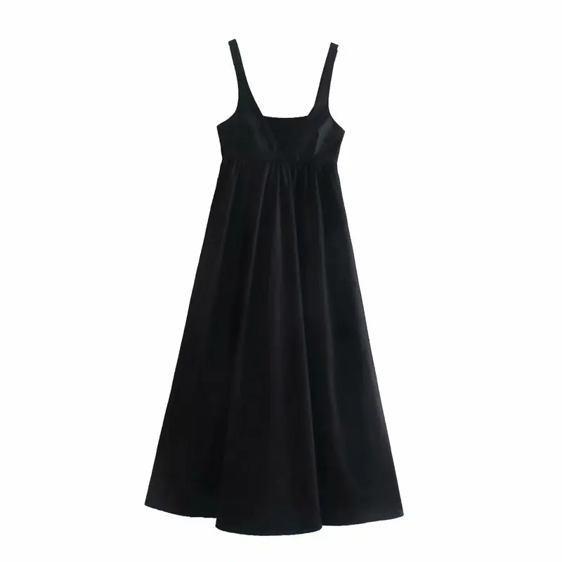

DOUJILI Fashion High Quality Women's Dress Summer No Sleeve Soft Smooth Long Black Dress For Lady