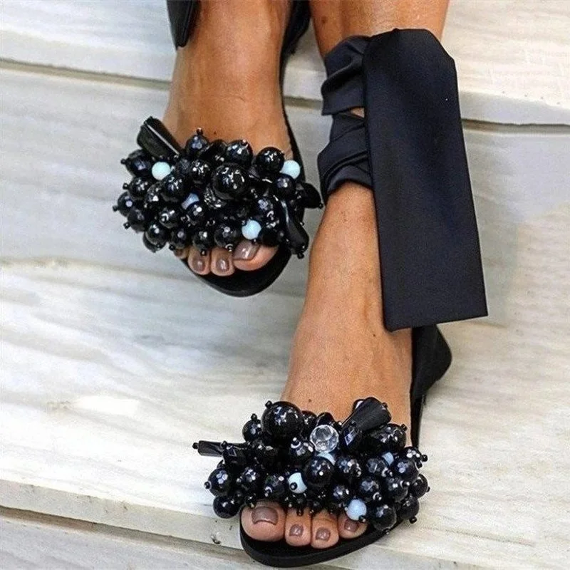 

Сандалии женские на шнуровке, босоножки на плоской подошве, Нескользящие универсальные милые повседневные босоножки с цветочным принтом, У...