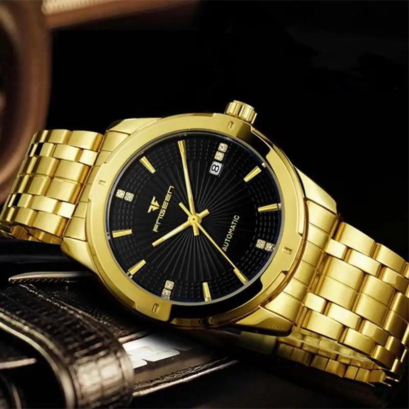 

FNGEEN 2020 Top Brand Automatic Mechanical Men 'S Watch Gold Transparent Waterproof Case Date Luminous Men 'S Watch