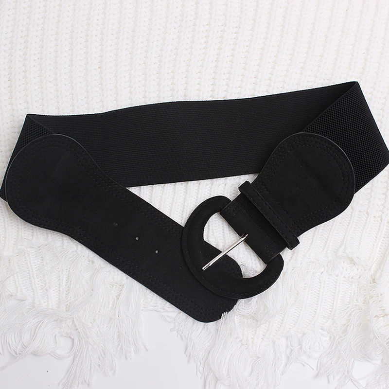 [EAM] многоцветные черные с большой пряжкой эластичный широкий пояс для женщин