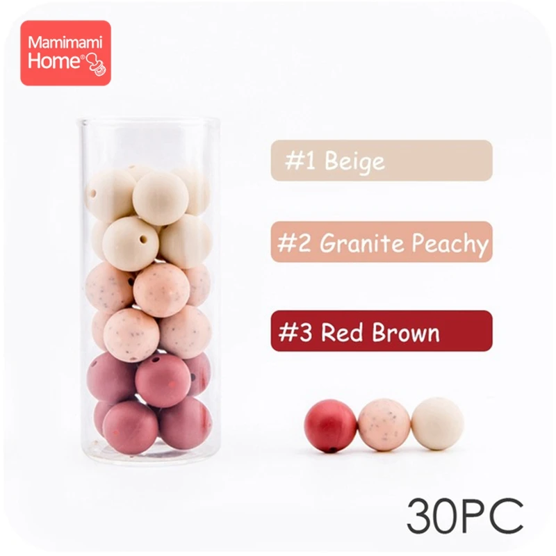 Red Granite Mamihome 30 шт., силиконовые бусины, детский Прорезыватель для зубов, сделай сам, ожерелье для кормления, держатель на цепочке для соски, пищевой силикон, детские товары - Цвет: Red Granite