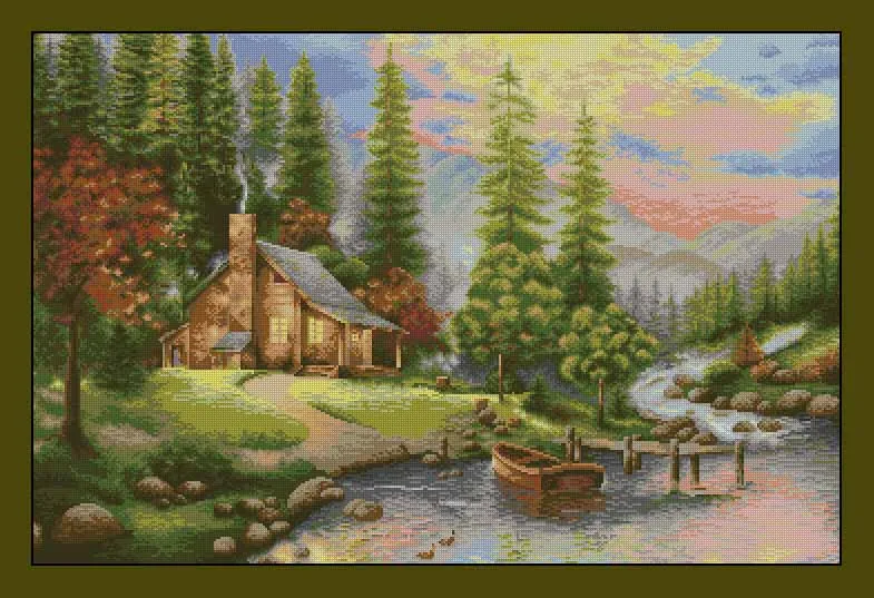 

Hut in the Forest Scenery Sewing kit Top Quality Embroidery Needlework 14CT Unprinted Cross Stitch Kits DIY Handmade Home Decor