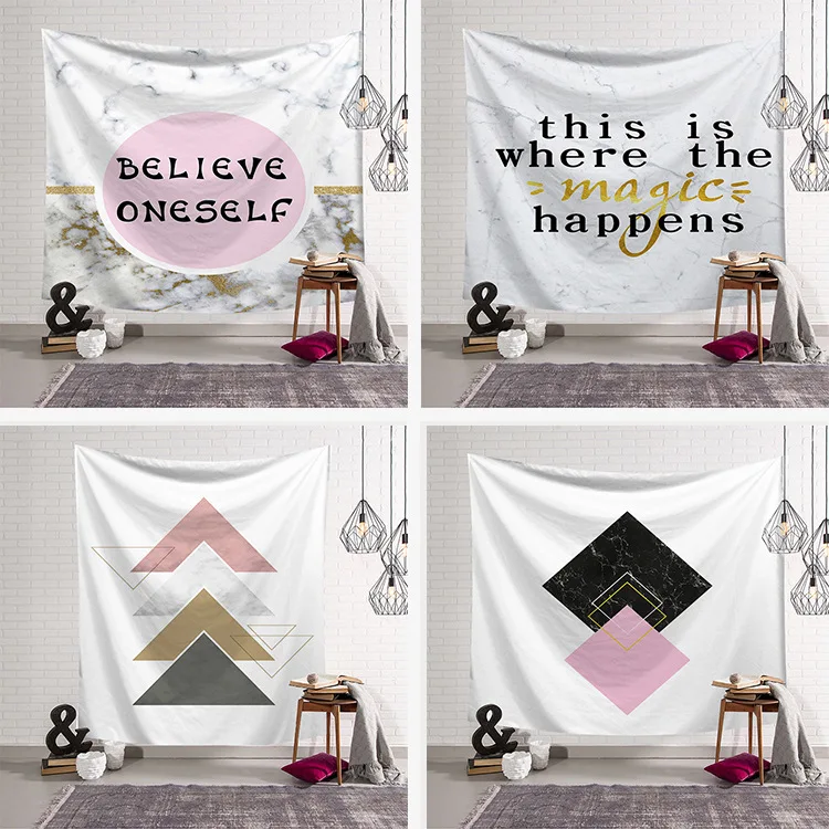 

New Arrival Hot Pink Modern Simple Geometric Square Towel Marble Series Wall Carpet Ornamental Decor for Living bedRoom Tapestry