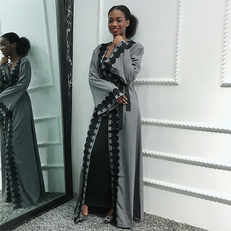 Siskakia/Женская открытая одежда Abaya Eid модный кружевной кардиган в стиле пэчворк