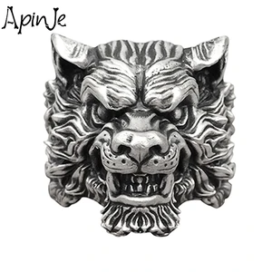 Apinje Vintage 925 Sterling Silver Ring for Men Twelve Zodiac Retro Tiger  Biker Men Rings Animal Fine Jewelry