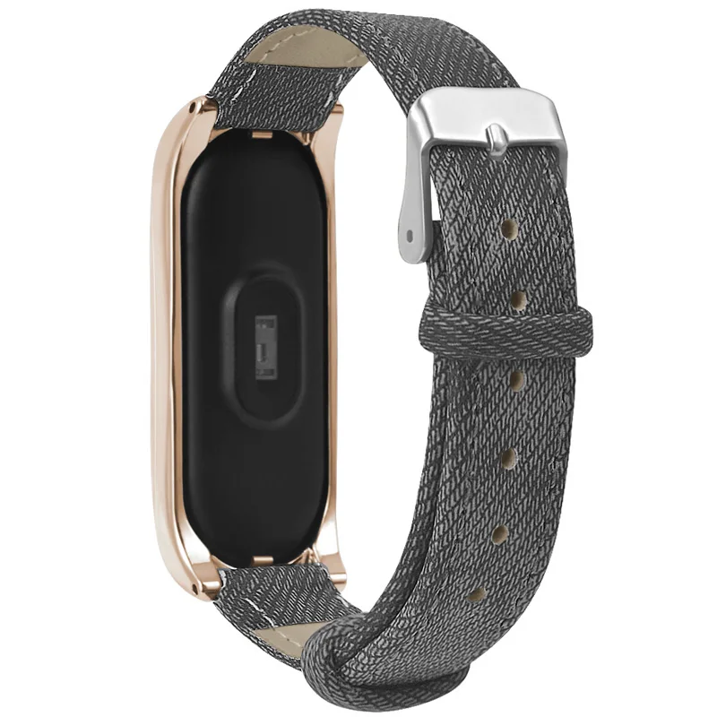 Кожаный ремешок для часов с джинсовым узором металлическим корпусом Xiaomi Mi Band 4 AS99