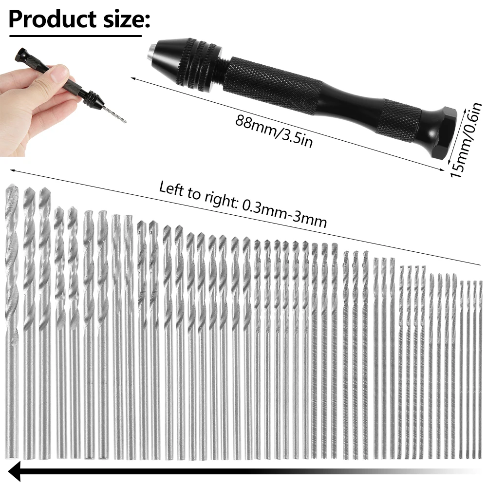 

57 Pcs Mini Micro Aluminum Hand Drill Twist Drill Bit Set with Keyless Chuck Hand Manual Drill Woodworking Drilling Rotary Tools