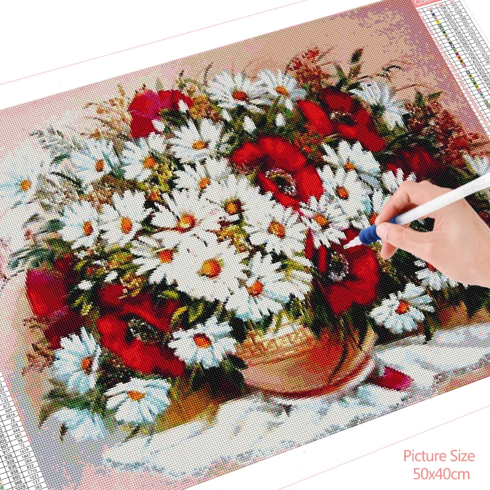 HUACAN Алмазная картина Poppy Daisy 5D Diy вышивка цветы ваза мозаика украшение дома