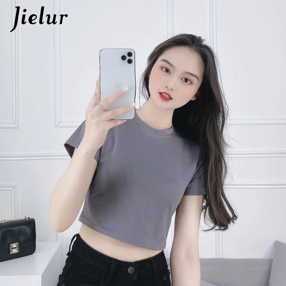 Женская футболка с короткими рукавами Jielur белая однотонная хлопковая свободная
