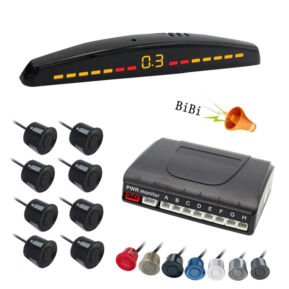 LED Display Parking 8 Sensor Auto Parktronic Kit Auto Radar Buzzer System For Rear Front Bumper Detector System Free Shipping