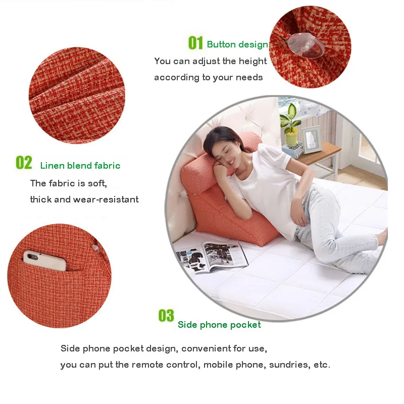Треугольная подушка из хлопка и льна регулируемая высота подушки для дивана
