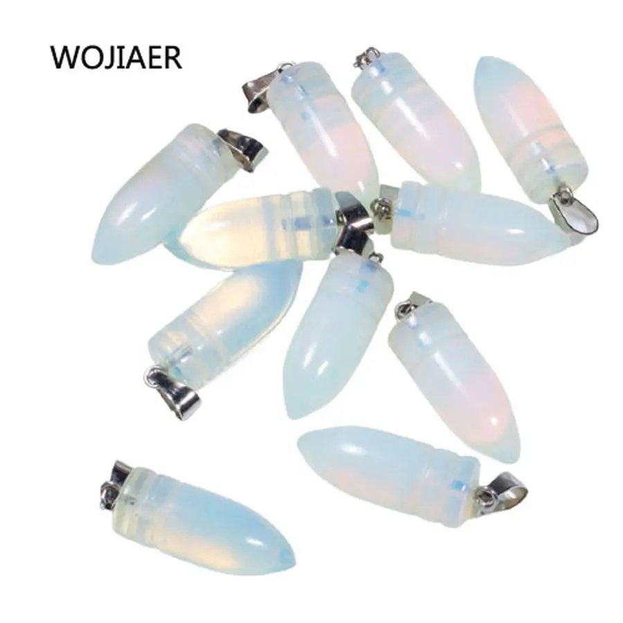 

WOJIAER Natural White Opal Gem Stone Bullet Pendant Pendulum Stone Energy Handmade Jewelry 1PCS ZM0554
