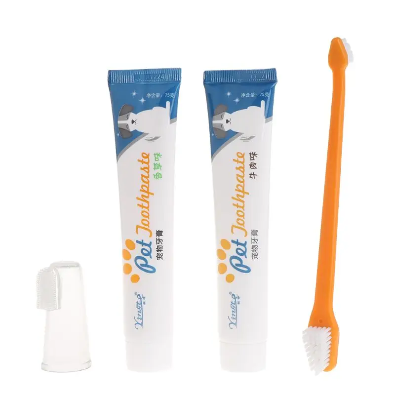 

3 Pcs Pet Toothpaste Toothbrush Set Teeth Hygiene Oral Care Kit Cleaning Supply Dog Cat Teeth Care Breathing Tartar Tool