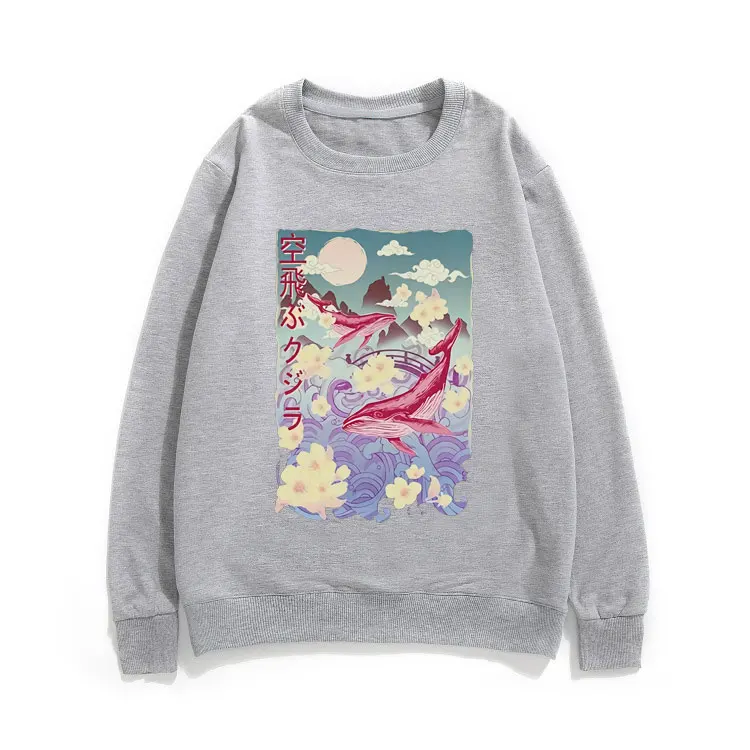 

Simplicity Harajuku Sportswear Breathable Comfortable Sweatshirt Fashion Oversized Clothes Whale Printed Clothes Man's Pullover