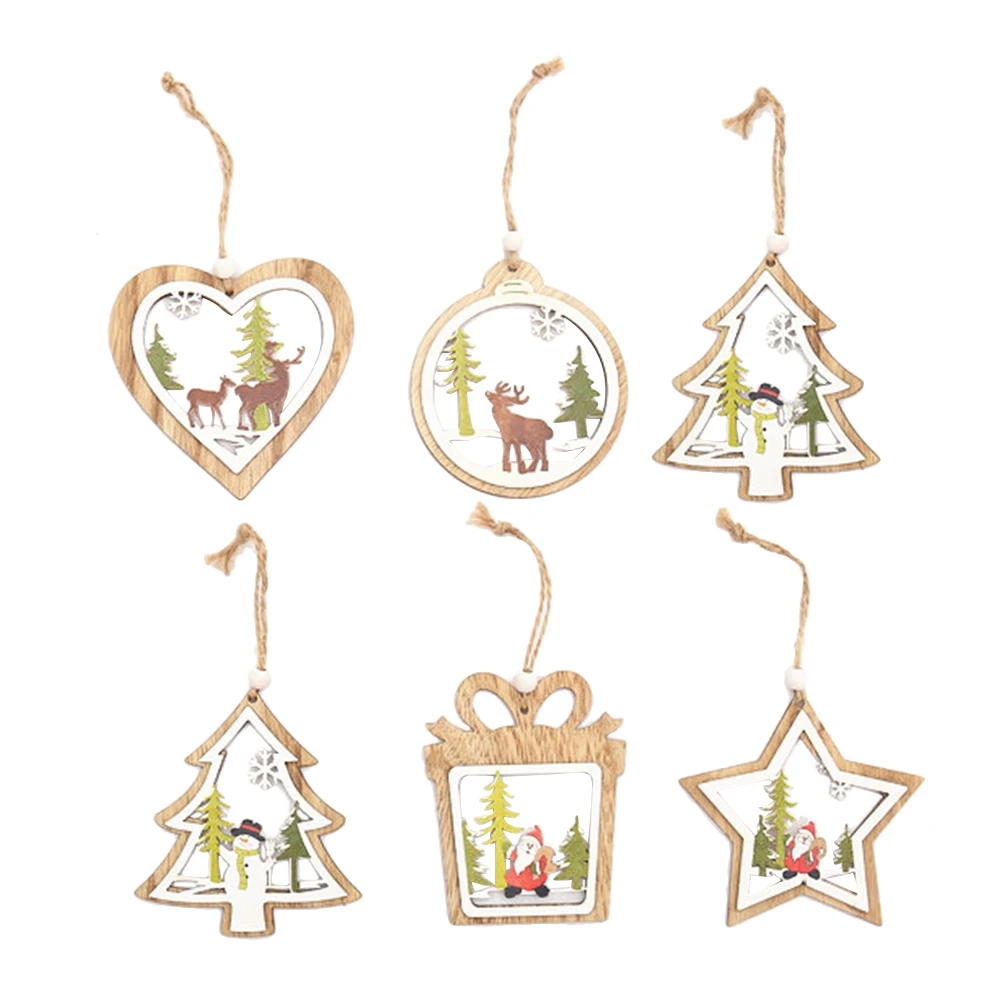 

6pcs Christmas Ornaments Slice Wood Ornaments Hanging Pendant Christmas Decorations Party Supplies for Tree Festival Home Decor