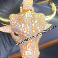 py custom design hip hop bling jewelry vvs d moissanite iced out 925 sterling silver bull head pendant