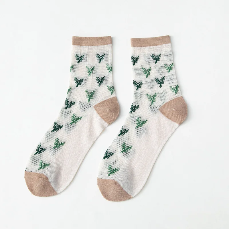

Socks Women Spring Summer Coffee Series Cotton Thin Mesh Style Kawaii Girl Transparent Fishnet Designer Cute Socks Set