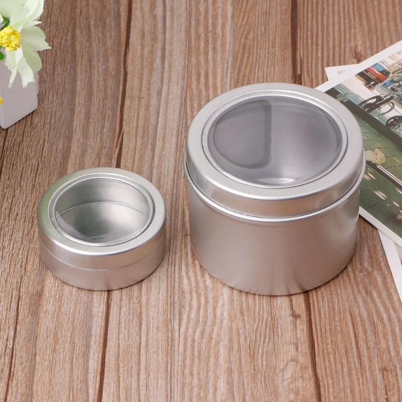 

25/60ml Round Clear Window Tins Storage Spices Case Aluminum Container Box Can