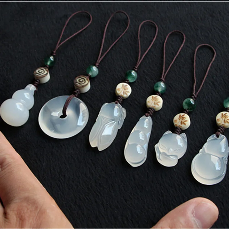 

Original DIY gourd phone pendant personality jade pendant creative Chinese style mobile phone chain short fox safe buckle rope