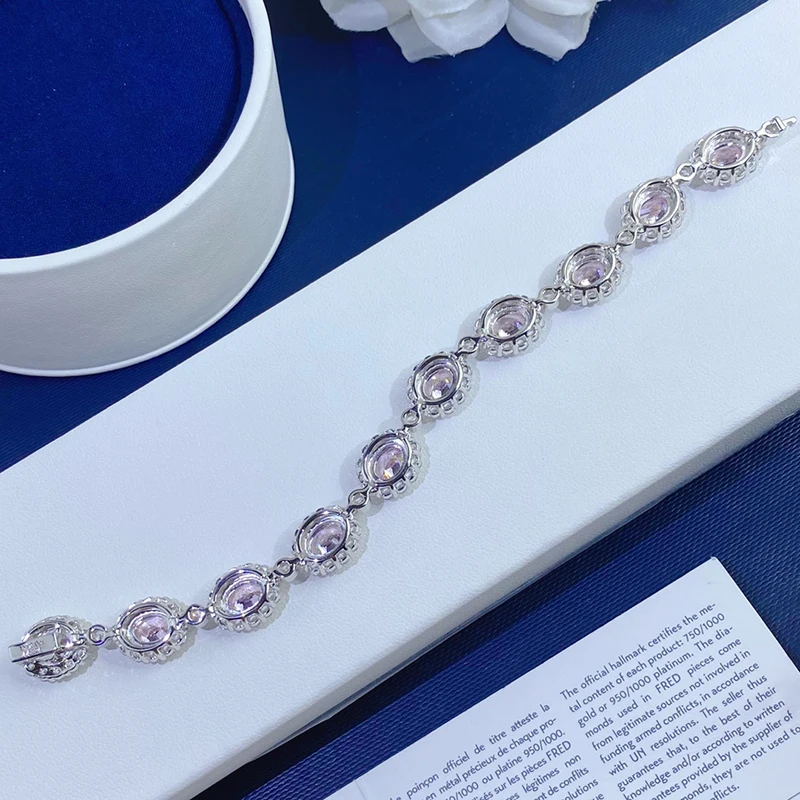 DIMINGKE 6*8MM Pink High Carbon Diamond 17CM Bracelet 100%-S925 Sterling Silver Wedding Party Lover Jewelry Gift
