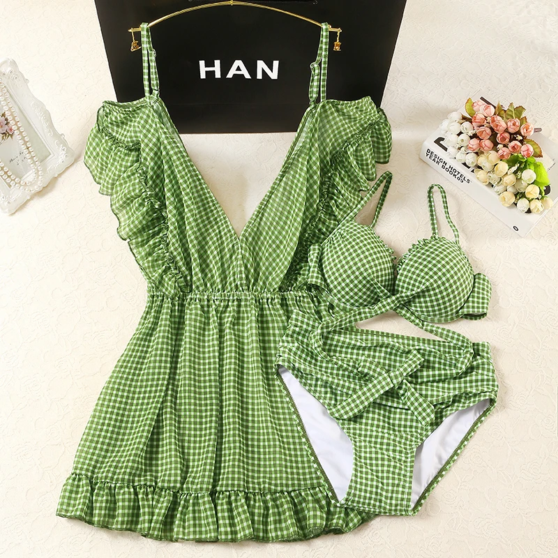 Женский купальник бикини STAERK зеленый раздельный с пуш ап большие XS L