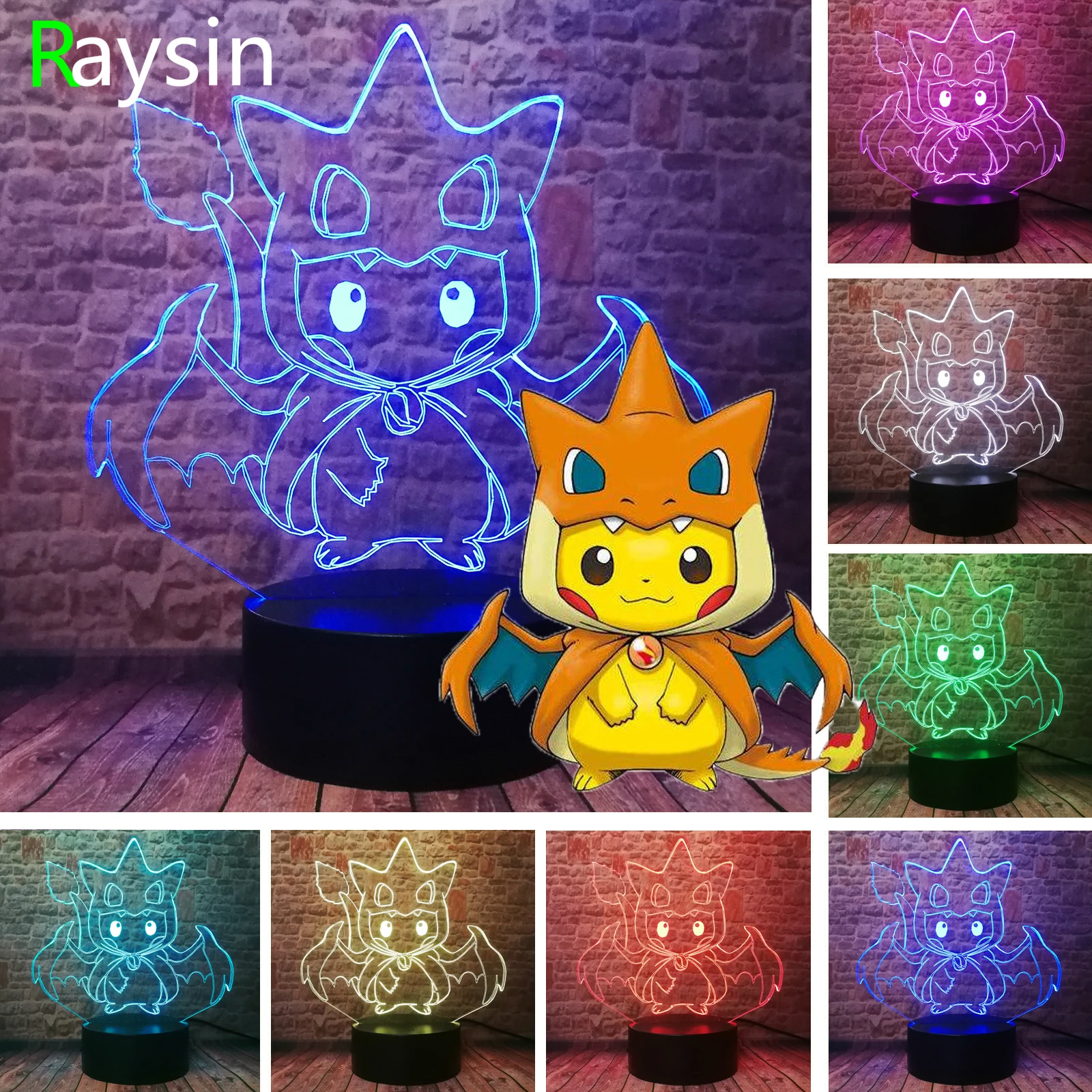 Покемон го фигурка 3D RGB лампа Пикачу Eevee черепаха птица огонь Дракон Pokeball мяч Bulbasaur