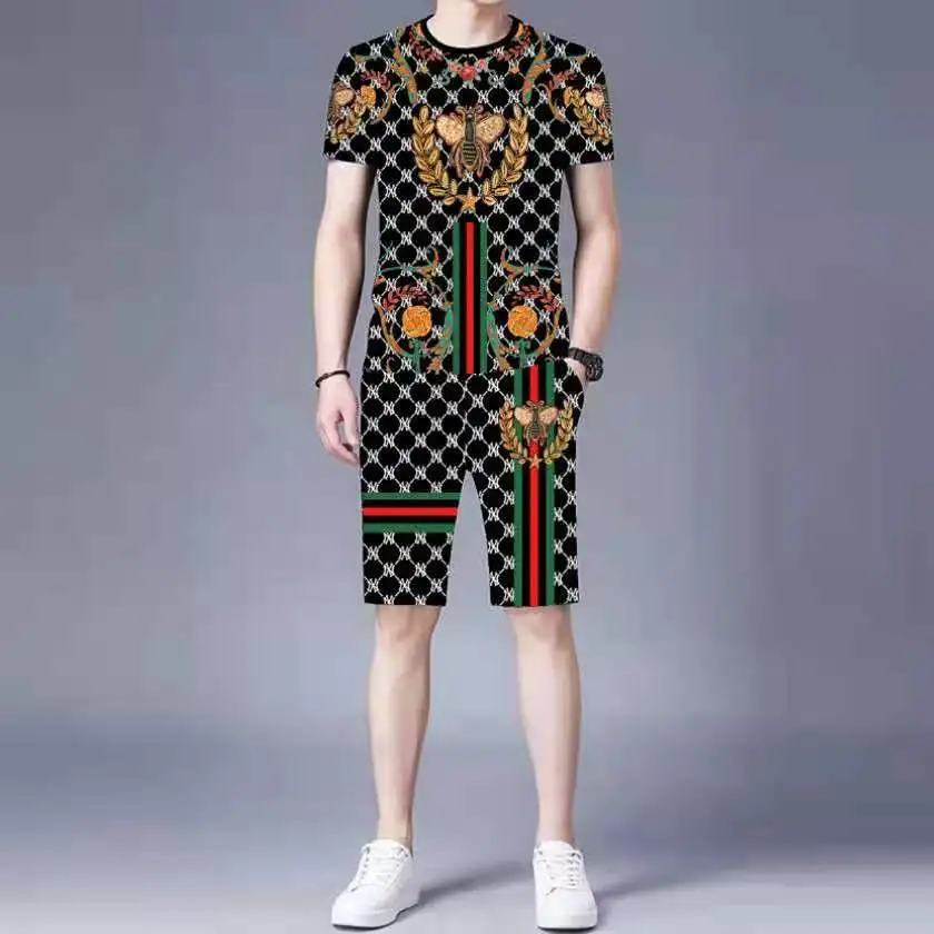 

2021 Hawaii Men's Fashion Casual Suit Printed Short-Sleeved Shirt + Shorts Daily Beach Suit 2 Pieces