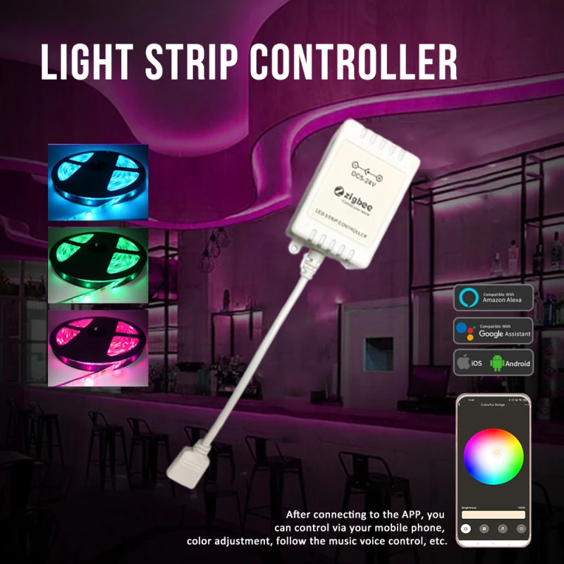 

1 PC Lonsonho Tuya Zigbee Smart Led Controller Rgb Rgbcw Voor Light Strip 5V-24V Draadloze Controle Werkt Met Alexa Google Thuis