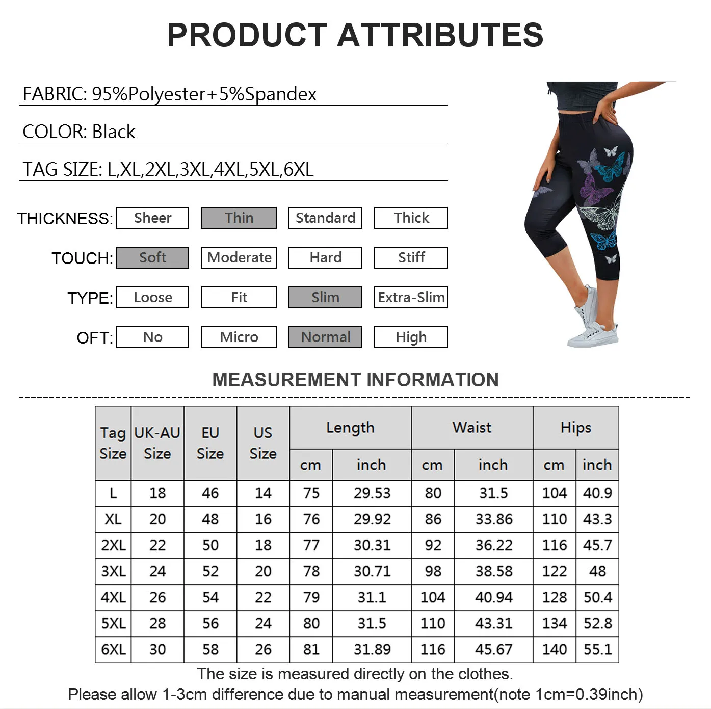 

Women Casual Tight Sports Pants Workout Leggings New Butterfly Floral Printed High Waist Elastic Plus Size Calf-Length Pants D30