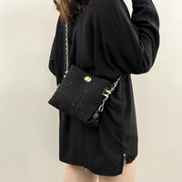 european style bucket bag fashion tweed button women handbag classic black chain messenger bag elegant female shopper bag