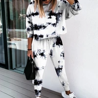 jogging suit women tracksuit two piece tie dye printed lounge wear set long sleeve hoodie and trousers print casual sweatsuit
