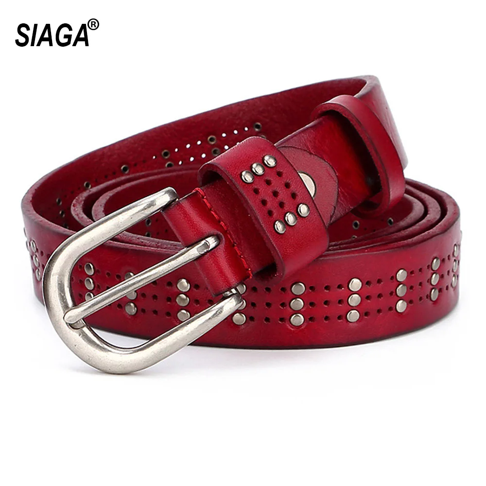 Ladies Unique Design Rivet Decorative Belt Good Level Quality Genuine Leather Belts Women Jeans 130cm Length FCO018