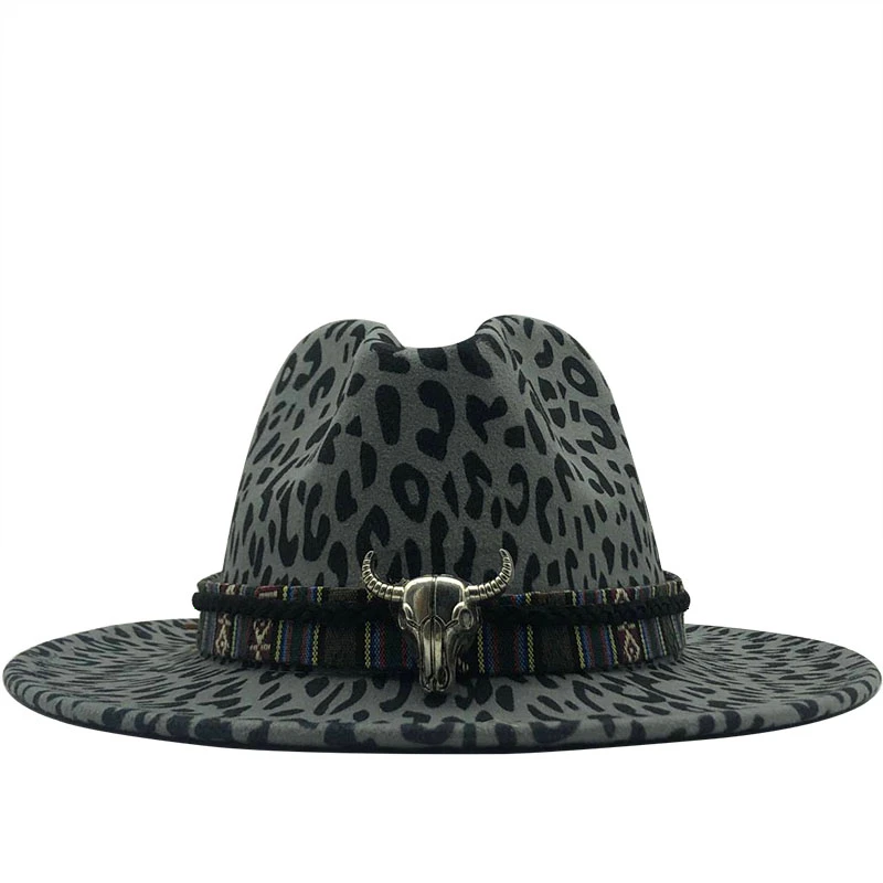 

Панама с плоским козырьком унисекс, шерстяная фетровая джазовая Федора, шляпа с леопардовым принтом для мужчин и женщин, официальная шапка-...
