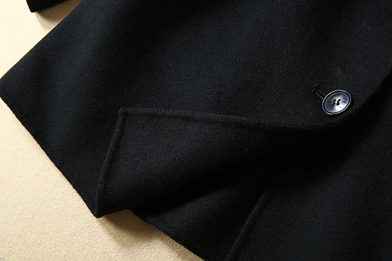 

New Arrival Fall and Winter Fashion Classic Black Long-sleeved Turn-collar Lace Open-forked Women's Double-sided Wool Overcoat