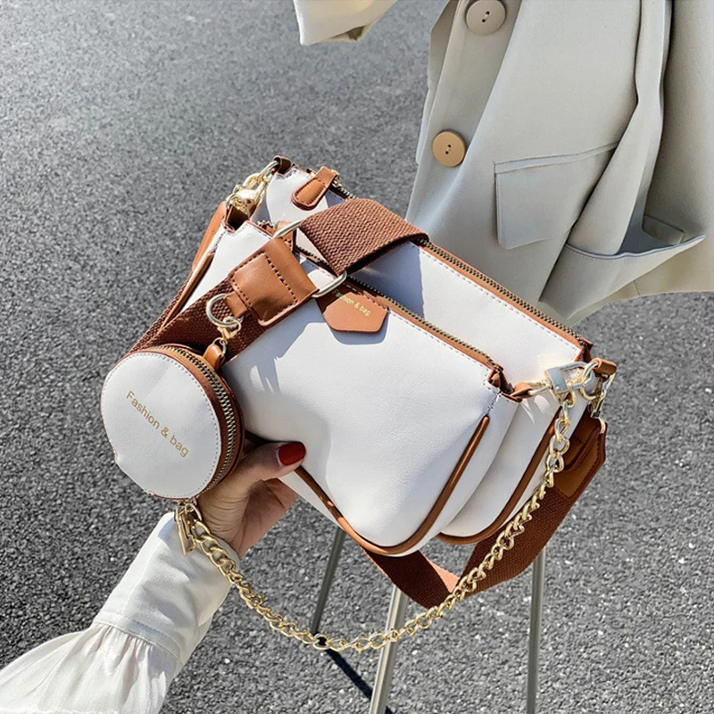

Fashion Chains Women Shoulder Bags Crossbody Bag Lady Small Purse 3 Bag Set Designer Wide Strap Messenger Bags Luxury Pu Leather