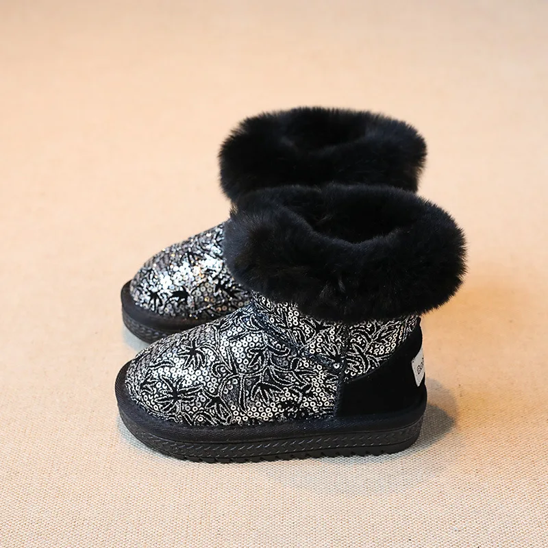 Scsech/новые зимние детские ботинки Утепленные на меху ботильоны из плюша золотого