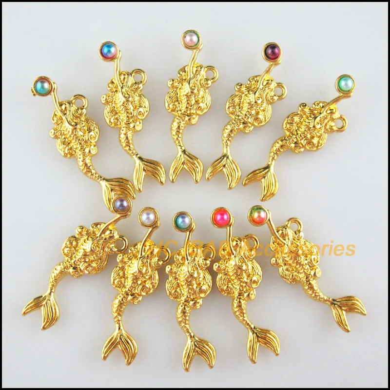 

10 New Animal Charms Mixed Acrylic Mermaid Pendants Gold Color 10x32.5mm