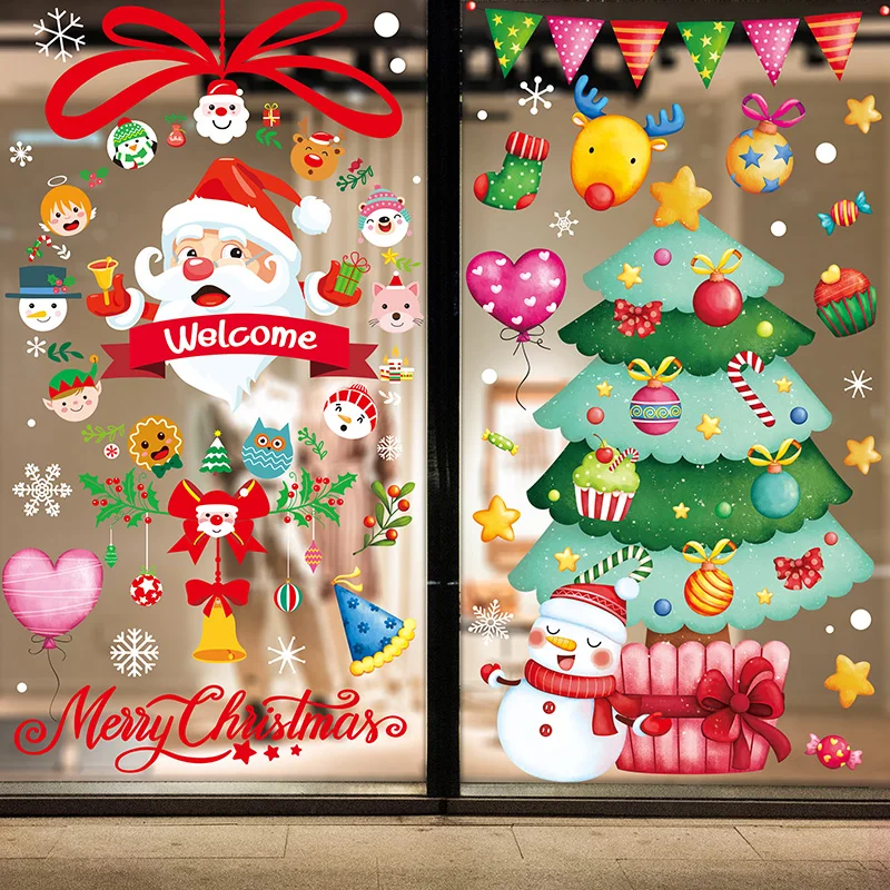 

[shijuekongjian] Christmas Glass Stickers DIY Santa Claus Snowman Tree Wall Decals for Window New Year Winter Home Decoration