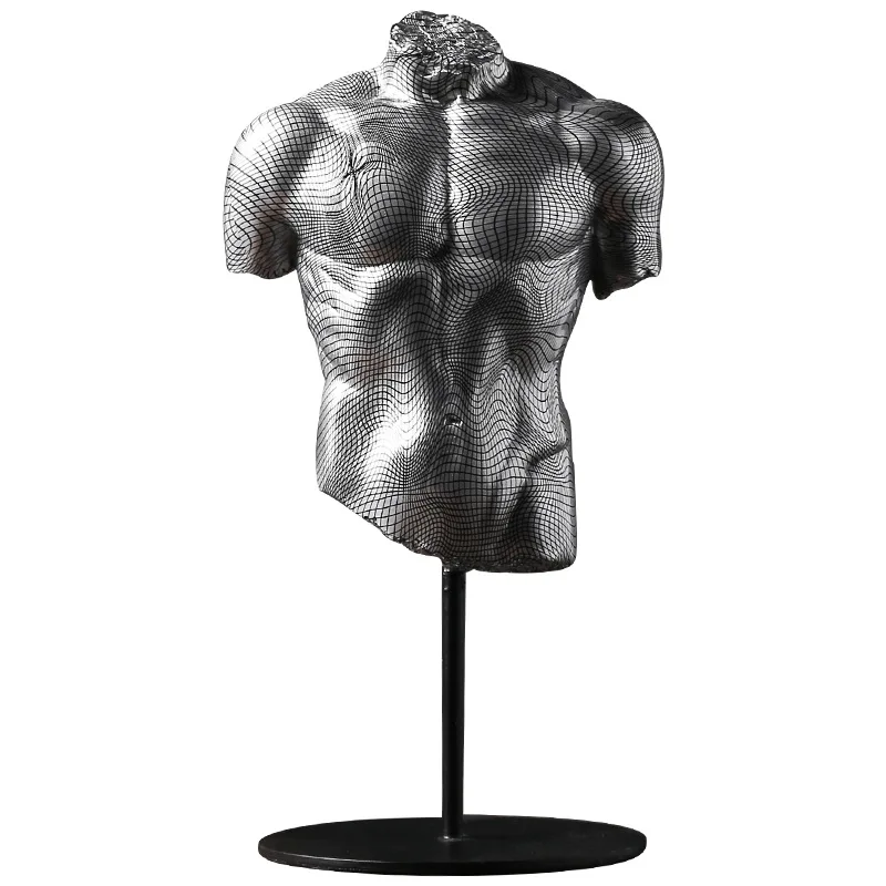 

A48 Post Modern Human Body Resin Ornament Clothing Shop Abstract Art Man Figure Statue Family Craft Simple Silver Decoration