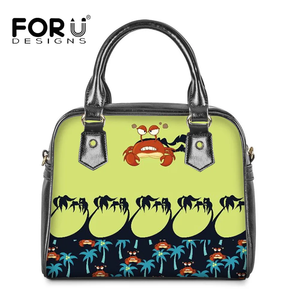

FORUDESIGNS Palm Tree and Crab Pattern Fashion Ladies Shoulder Bag Waterproof Leather Messenger Bag Large Capacity Girl Tote Bag