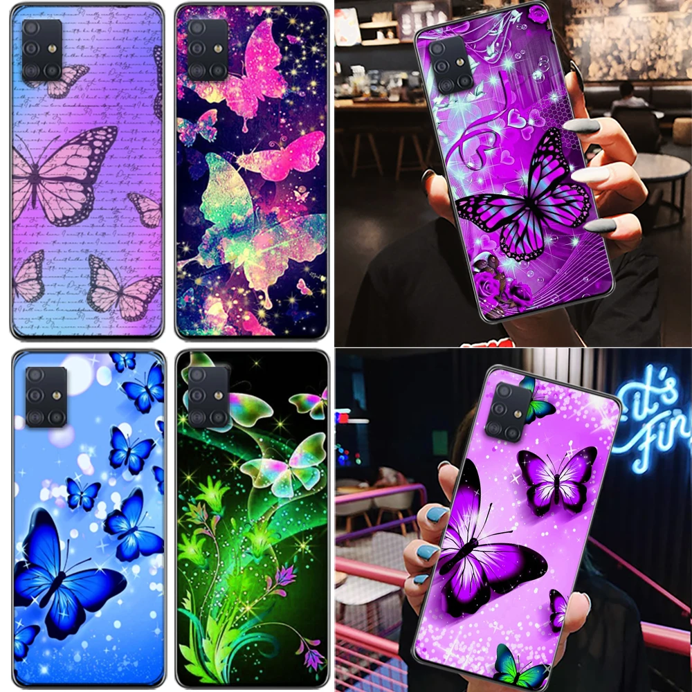 

Purple Butterfly Phone Case For Samsung Galaxy A31 A11 A21S A41 A51 A71 A72 A52 A42 A32 4G 5G Butterfly Funda Back Cover Coque