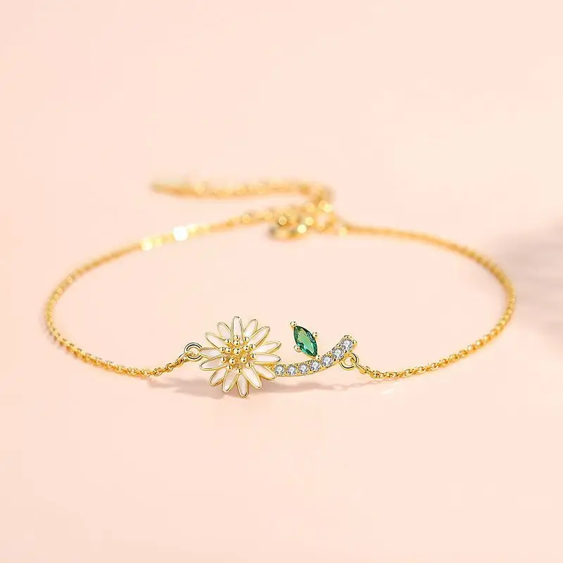 Милый дизайн браслет для женщин CZ золотой цвет цветок ромашки асимметричная