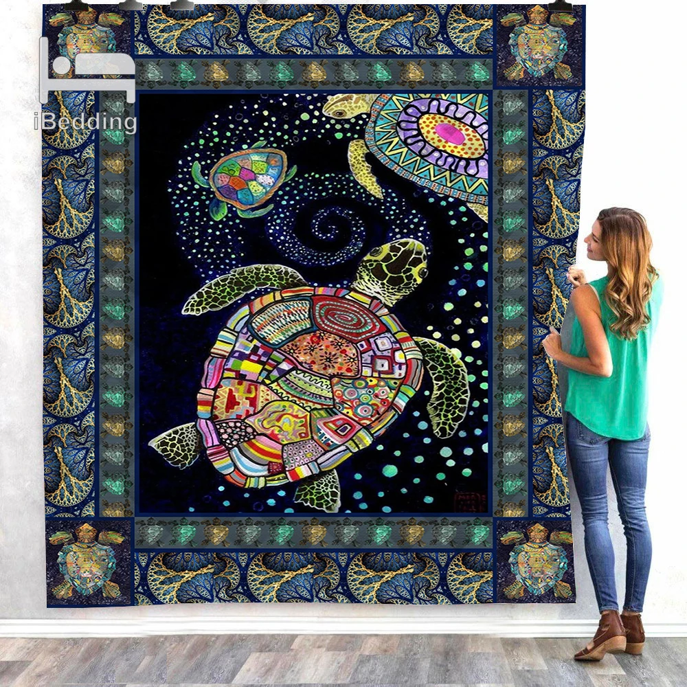 Turtle Waves Customize Printed Quilt Blanket Bedding Set Twin Full/Queen King Size Dropshipping | Дом и сад