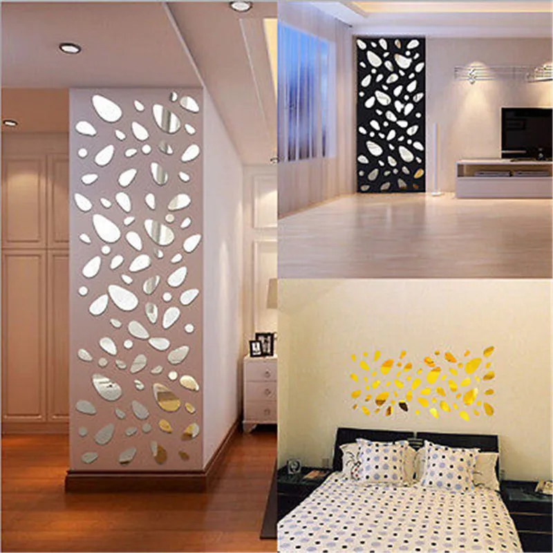 Акриловый Съемный 3D зеркальный Овальный настенный стикер Золотой Серебряный