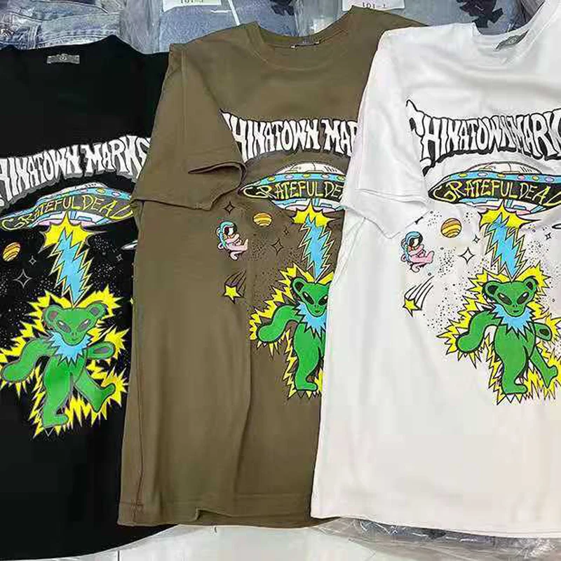 

2021SS Alien Invasion Lightning Printed Style T Shirt Men Women High Quality Heavy Fabric Bear Logo Short Sleeve 1:1 Tops Tee